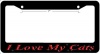 Black Metal and Red Crystal Swarovski Rhinestone Diamond Bling Bling Embellished License Plate Frame with I Love My Cats Saying Animals