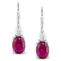 Sterling Silver 4 5/8 CT TGW Created Ruby and Created White Sapphire Lever Back Earrings