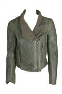 Helmut Lang Womens Mute Gray Weathered Shearling Leather Jacket XS