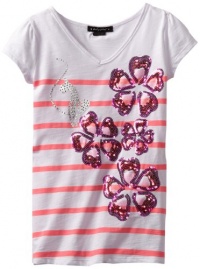 Baby Phat - Kids Girls 7-16 Flower Print Tee, White, Medium