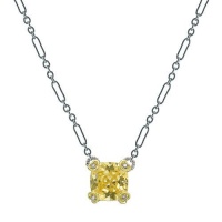 Judith Ripka Canary Crystal & Diamond Cushion Pendant Necklace 17 inches