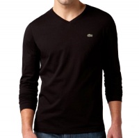 Lacoste Men's Long Sleeve Pima Jersey V-Neck T-Shirt-Black-Large