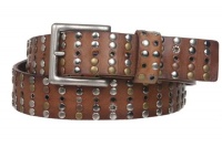 1 1/2 (38 mm) Cowhide Multi Metal Circle Studded Vintage Oil Tanned Leather Belt