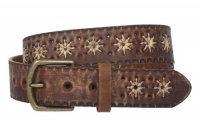 1 1/2 (38 mm) Snap on Flower Embossing Vintage Leather Belt