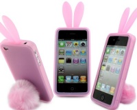 Bunny Rabit Silicone Case Skin for Iphone 4 Stand Tail Holder