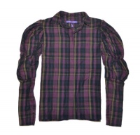 Ralph Lauren Purple Label Women Fashion Plaid Shirt (4, PLum/black/navy/sand dune)