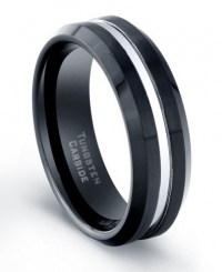 CleverEve Tungsten Carbide Ring 7 mm Black Plated Polished Center Comfort Fit Size 12