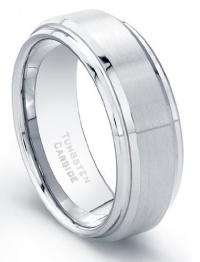 CleverEve Tungsten Carbide Ring 8 mm Beveled Grooved Edges Brushed Polished Finish Comfort Fit Size 10