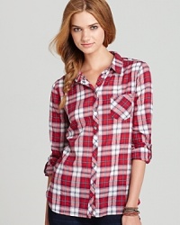 Strategically-placed pops of Lurex thread infuse this classic plaid C&C California shirt with a subtle hint of sparkle--introduce your favorite pair of jeans to the perfect match.