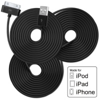 Bundle of 3 Premium Certified 6.5 Feet USB Data Sync Cables for Apple iPhone 4, 4s, 3gs, iPod Touch 1, 2 ,3, 4 iPad 1, 2, 3 (NOT Lighting) (Black)