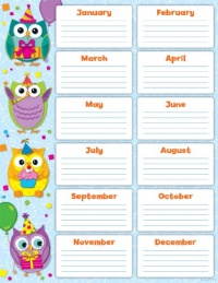 Colorful Owls Birthday Chart