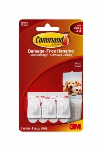 Command Micro Plastic Hooks, 3-Hook, 4-Strip