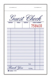 Adams Guest Check Pad, 1 Part, 3.34 x 5.44 Inches, 100 Sheets per Pad, 12 Pads per Pack, White (2100-12)