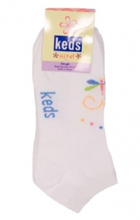 Keds Kid Girls 3 Pack White Butterfly Ribbed Sporty Children's Ankle Socks