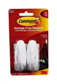 Command Medium Designer Hooks, White, 2-Hook