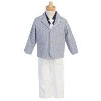 Lito Size 6 Boy Easter Ring Bearer Light Blue Striped Seersucker Suit