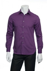 Alfani Red Men's Purple Micro Vertical Striped Button Down Shirt