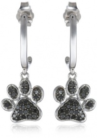 Sterling Silver Black Diamond Dog Paw Earrings (3/8 cttw)