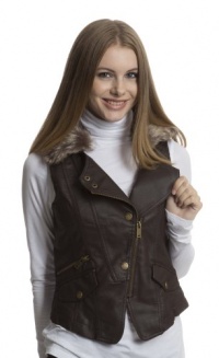 Dollhouse Lamb Touch Zip and Snap Front Motocycle Vest with Faux Fur Collar