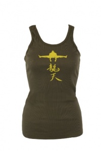 BAS-RUTTEN Women's Jumping Dragon Tank Tee, Olive, Large