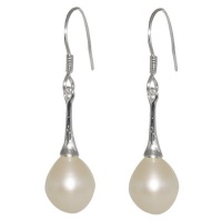 9-10mm White Tear Drop Shell Pearl Dangle Earrings Fish Hook