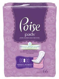 Poise Moderate Absorbency Pads, Regular Length, 66 Count