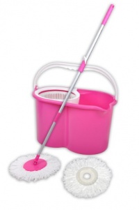 Unilution 75009-Pink Rotating Magic Mop and Spin Dry Bucket with 2 Mop Heads