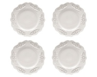 Gracie China, Victorian Rose Collection, 8-Inch Dessert Plate, White Fine Porcelain, Set of 4