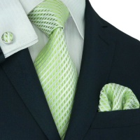 Landisun 653 Light Green Solids Mens Silk Tie Set: Tie+Hanky+Cufflinks Exclusive