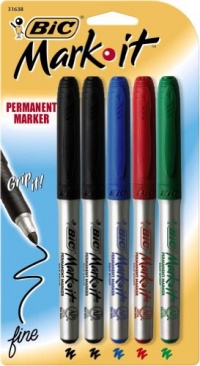 BIC Mark-It Permanent Marker, Fine Point, Assorted, 5 Markers (GPMP51-Ast)