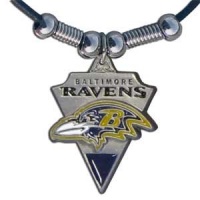 Baltimore Ravens Leather Necklace w/Beads & Pewter Pendant - NFL Football Fan Shop Sports Team Merchandise