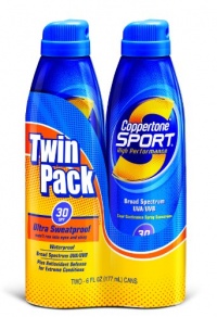 Coppertone Sport SPF 30 Continuous Spray Clear Twin Pack, 6-Ounce Cans