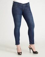 Sleek, stretchy body-skimming denim for your most flattering fit. THE FITSleek fit at waist and hips Skinny-leg style Rise, about 8¾ Inseam, about 29THE DETAILSZip-fly and button closure Five-pocket style Contrast topstitching 85% cotton/12% polyester/3% spandex; machine wash Made in USA 