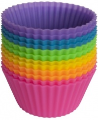 Pantry Elements Silicone Baking Cups - Set of 12 Reusable Cupcake Liners in Six Vibrant Colors in Storage Container - Muffin, Gelatin, Snacks, Frozen Treats, Ice Cream or Chocolate Shell-lined Dessert Molds - Great for Bento Lunch Boxes - Food Grade Silic