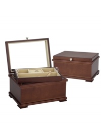 A rich walnut finish and flocked suede interior make the Reed & Barton Bailey jewelry box a beautiful way to stay organized. Featuring a mirror, removable drawer and compartments for beads, bangles and all things sparkly.