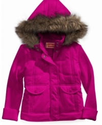 When the cold weather hits, you'll want to keep your little one warm in this extra-cute, sporty puffer coat from Dollhouse.