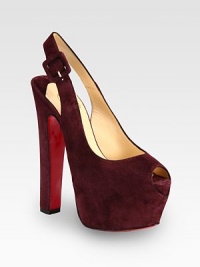 An alluring silhouette rendered in fine Italian suede with an adjustable slingback strap, hidden platform and timeless peep toe. Self-covered heel, 6 (150mm)Hidden platform, 2½ (65mm)Compares to a 3½ heel (90mm)Suede upperPeep toeAdjustable slingback strapLeather liningSignature red leather solePadded insoleMade in ItalyOUR FIT MODEL RECOMMENDS ordering one half size up as this style runs small. 