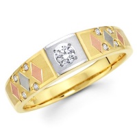 14K 3 Tri-color Gold Round-cut Diamond Women's Wedding Ring Band (0.13 CTW., G-H Color, SI1-2 Clarity) - Size 6.5