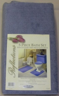 5 PIECE BLUE BATHROOM RUG SET, INCLUDES AREA RUG, CONTOUR RUG, LID COVER AND TANK SET - COLOR: BLUE