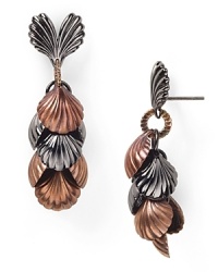 Giles & Brother take on the nautical motif with this pair of linear drop earrings, accented by a cascade of shell shaped stations finished in antiqued rose gold and onyx.