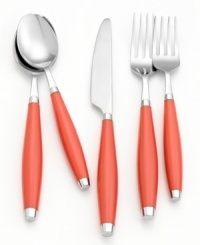 Add to the flock. Complement your favorite Fiesta dinnerware with this flatware place setting in hot flamingo. This irresistible flatware gives even leftovers an air of celebration with a fun shape and boldly colored handles.