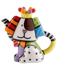 Heads and tails above the average teapot, this mini dog-shaped design celebrates the vivid colors and bold patterns of Brazilian pop artist Romero Britto.