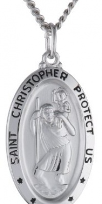 Sterling Silver Oval St Christopher Medal with Black Writing, 20