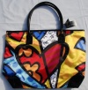 Romero Britto Large Heart Tote Bag Shiny Black Handle Purse Fashion Travel New