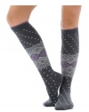 Womens Print Knee Hi Socks Cashmere Virgin Wool blend 7 Color Options Color:: Gray