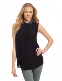 Rebecca Taylor Women's Silk Beaded Collar Top, Black, 4