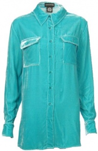 Sutton Studio Womens Velvet Safari Big Shirt Blouse Misses (X-Large, Aqua Sea)