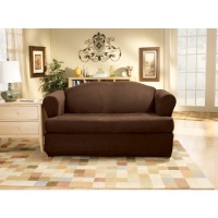 Sure Fit Stretch Suede T Loveseat Slipcover, Chocolate