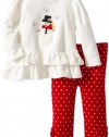 Hartstrings Baby-Girls Newborn Snowman Velour Tiered Tunic with Dot Legging 2-Piece Set, Marshmallow, 0-3 Months