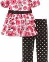 Hartstrings Baby-girls Infant Floral Sateen Tunic With Interlock Printed Legging 2 Piece Set, Black/White Dot, 12 Months